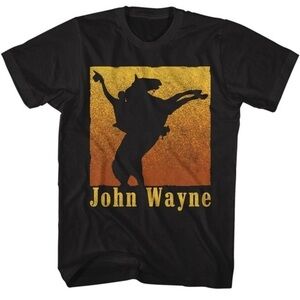 John Wayne Rearing Horse Black Tshirt